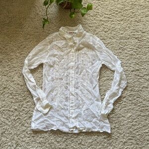 Johnny Was Sz S White Floral Embroidered Tunic Sheer